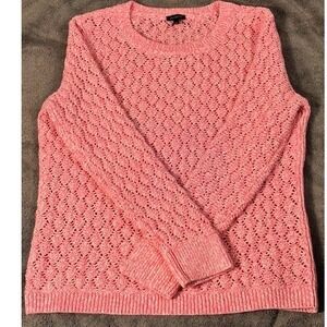 Talbots Pink Marled Pointelle Knit Crewneck Sweater Womens M Preppy Pastel Chic